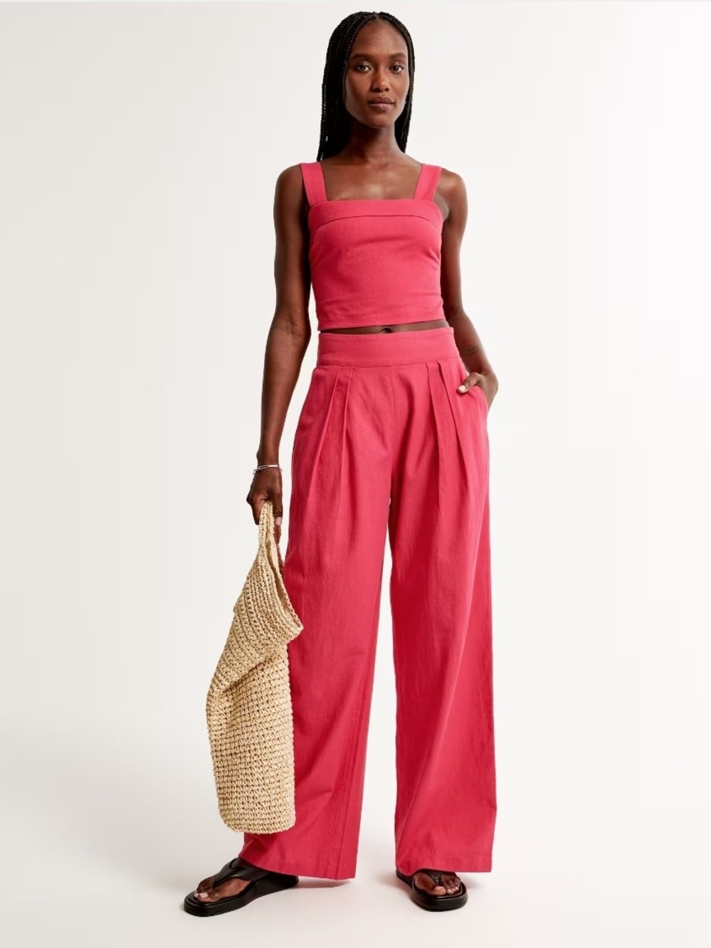 Abercrombie Pink Linen Blend Ultra Wide Leg Pants S High Rise Wide Leg Coastal